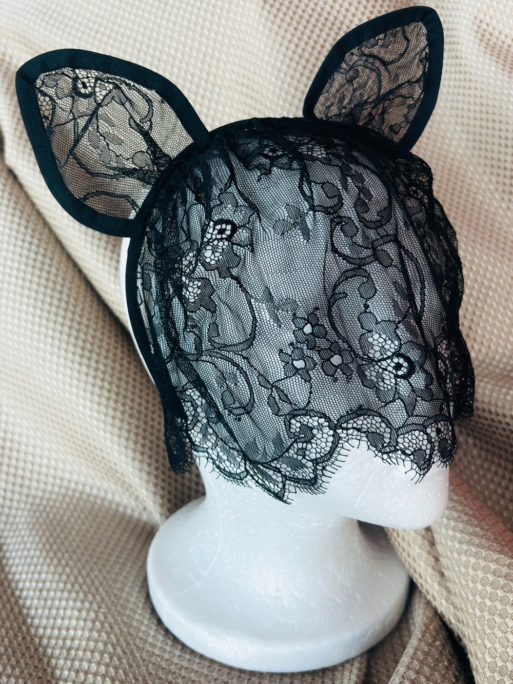 NOWT- Burlesque Black Lace Bunny Ear Headband with Face Veil